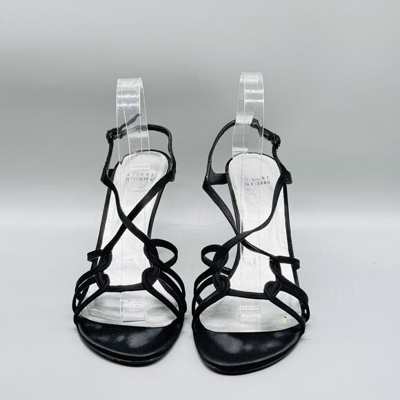Stuart Weitzman Sandals Womens 10 Black Leather Sole Strappy Heel Dress Formal - Picture 3 of 12